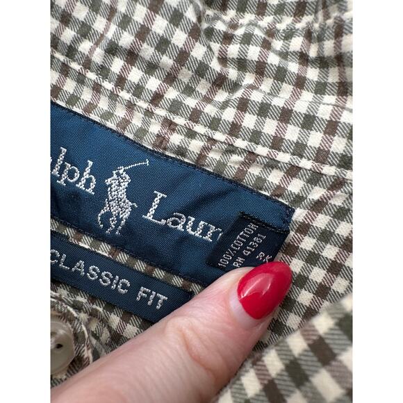 90s Vintage Ralph Lauren Shirt Men XL Olive Green Check Plaid Button Pony Cotton - Picture 4 of 9